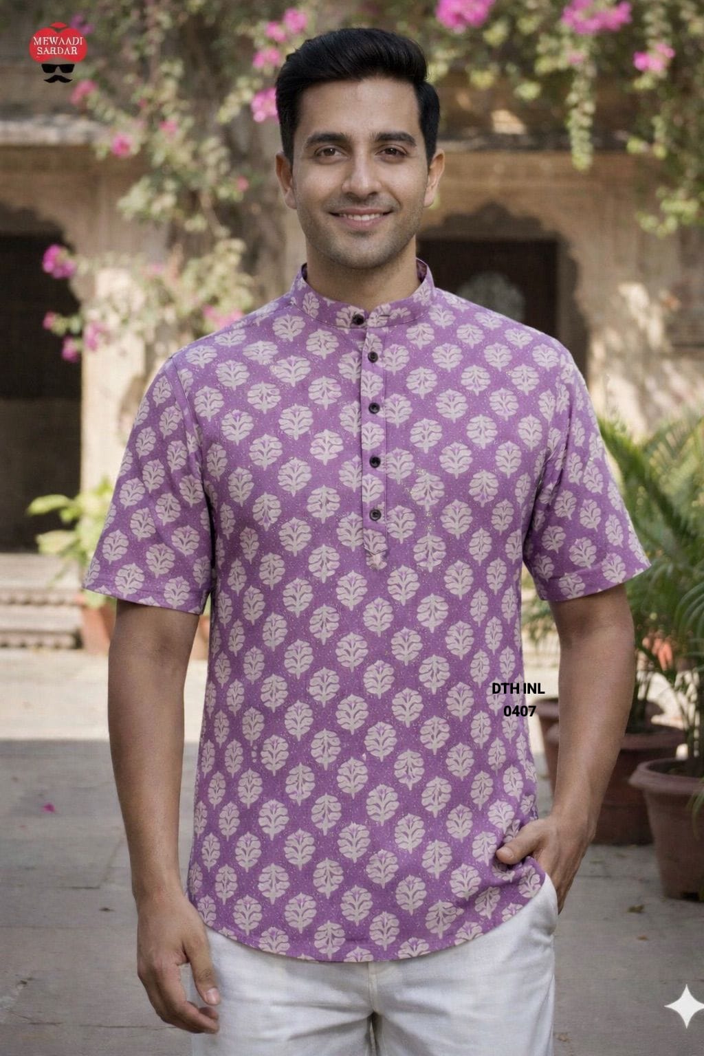 Men’s Lavender Purple Ethnic Printed Short Kurta Shirt